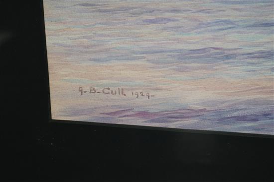 A.B. Cull, watercolour, Sunset over the sea, signed and dated 1929, 40 x 70cm